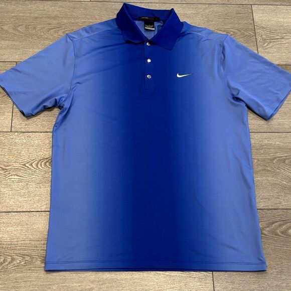 Nike Tiger Woods Collection Golf Polo Mens Medium Blue Dri-fit Shirt Preppy - Picture 1 of 7
